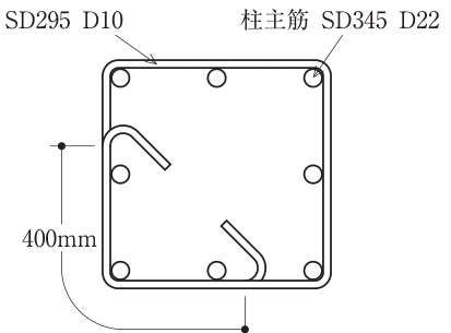 柱中間部のスパイラル筋(D10)の重ね継手の長さの形状及び寸法